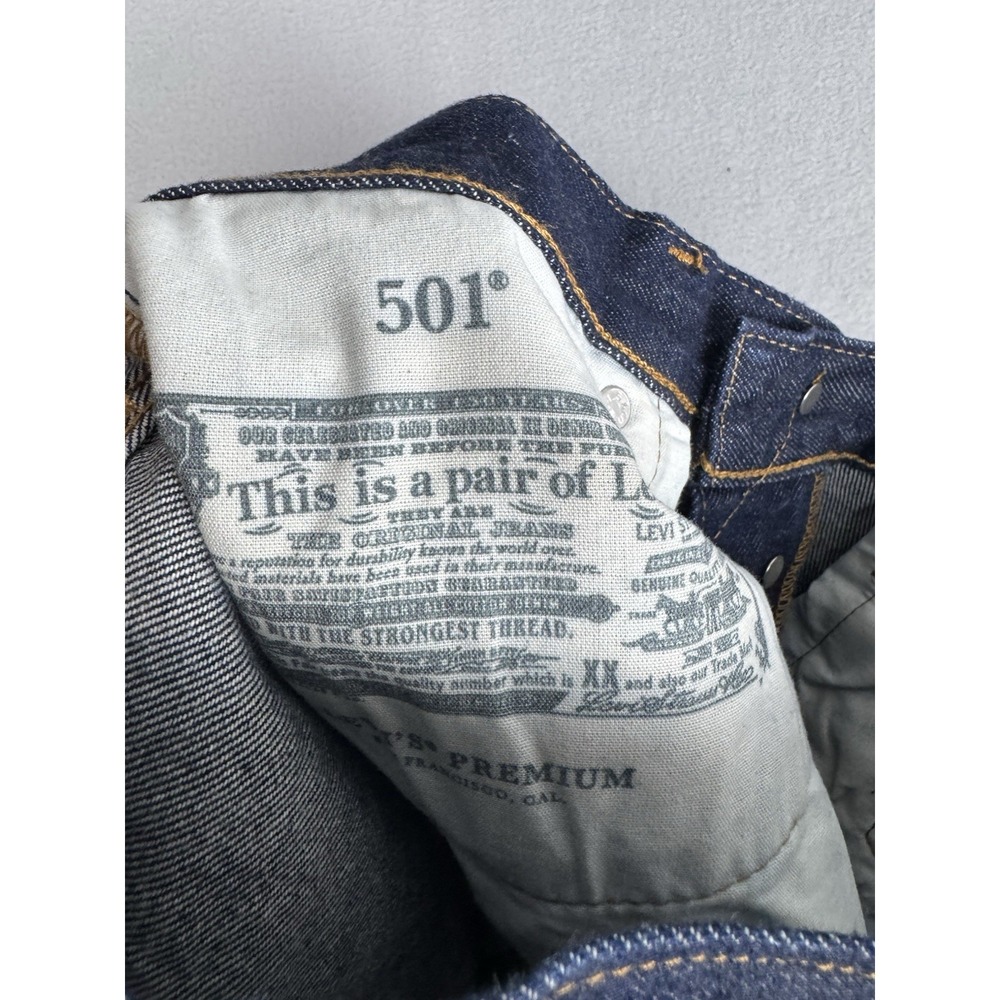 Levis Premium 501 Selvedge Denim Jeans Mens 26x36 (fits 30x35) Dark Wash Blue - Picture 10 of 16
